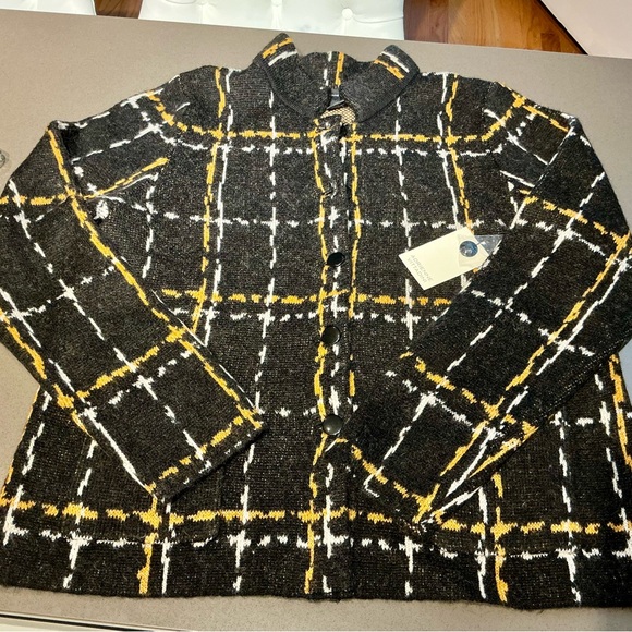 Adrienne Vittadini. Black, Yellow & White  Plaid Jacket / Cardigan. XL FAB ♥️ - Picture 17 of 17